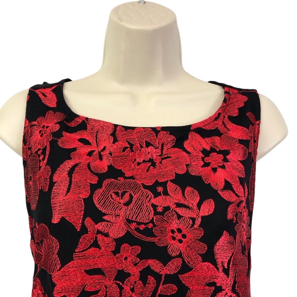 NWT INC International Going Global Red Black Sleeveless Lace Top Longer Length - Picture 6 of 16